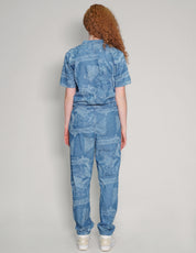 'Peace' Laser Printed Light Blue Jumpsuit