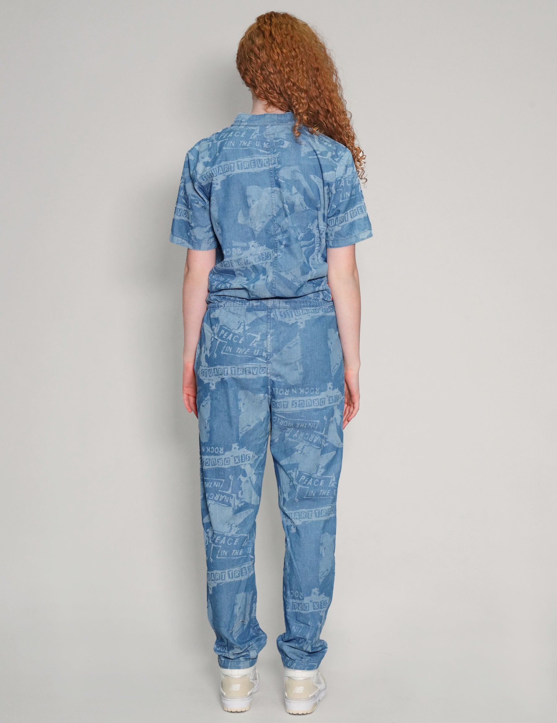 'Peace' Laser Printed Light Blue Jumpsuit