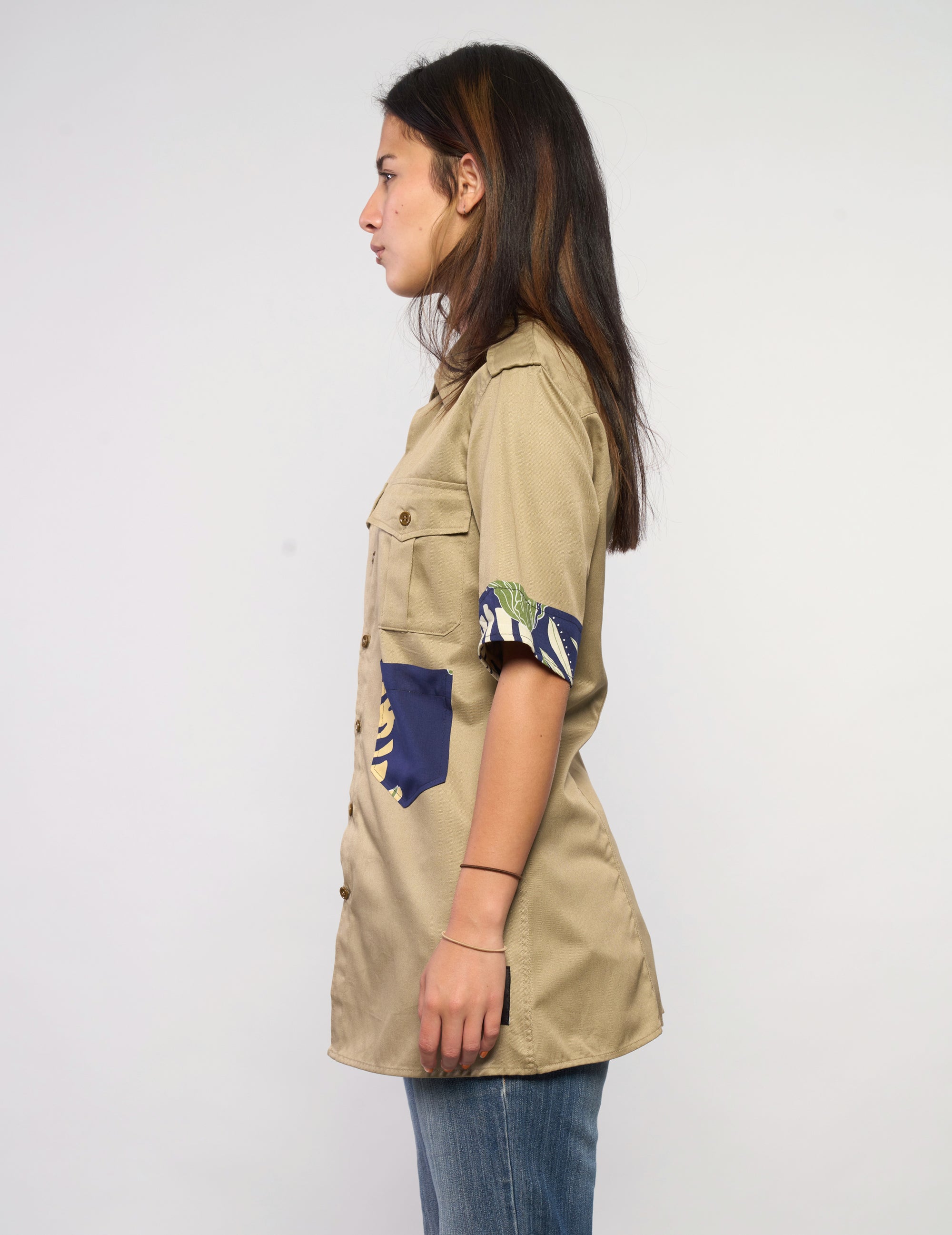 Tropical Patch Military Shirt in Khaki