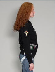 Patched Zip Hoodie in Black