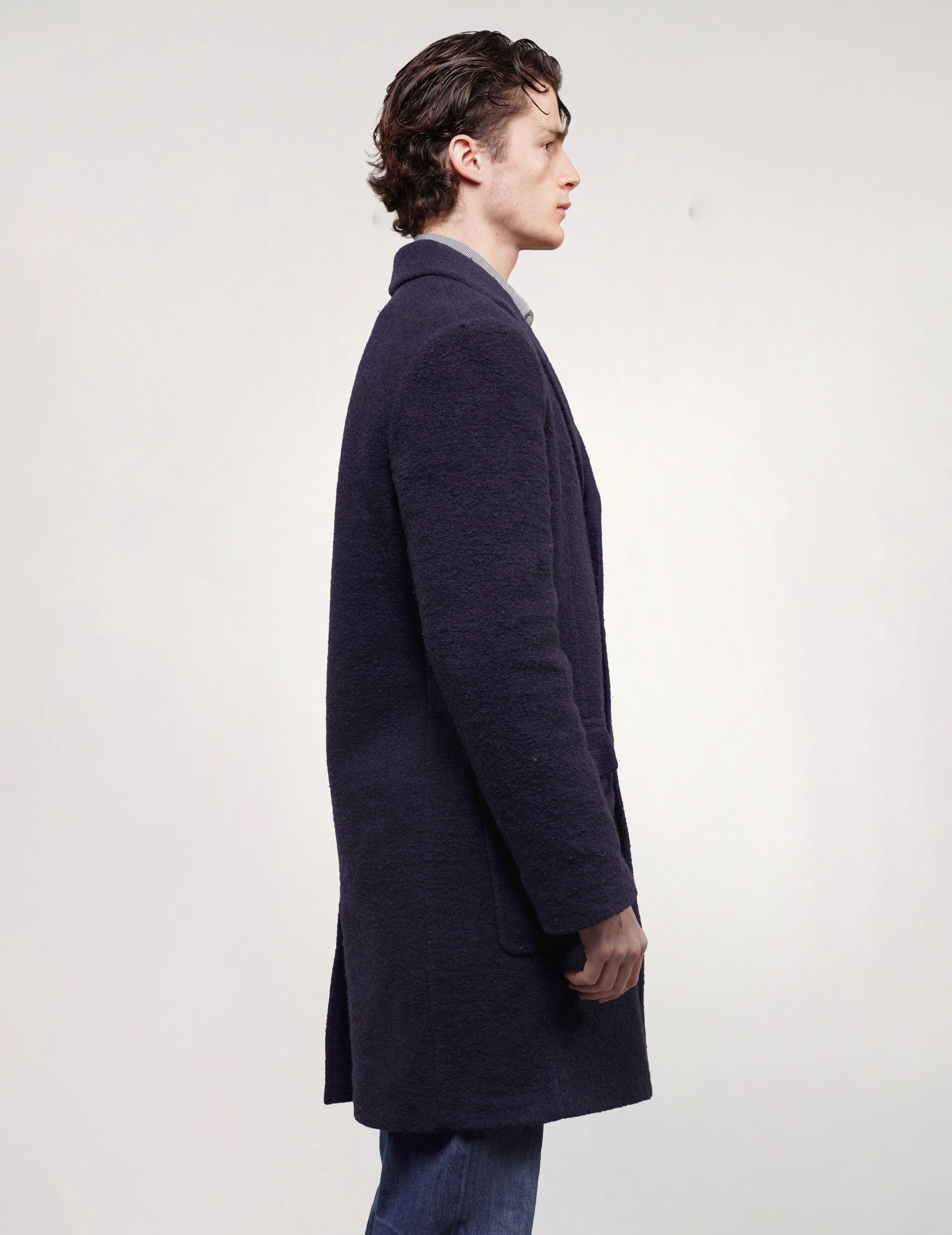 Nigel Hall Single Breasted Overcoat in Navy