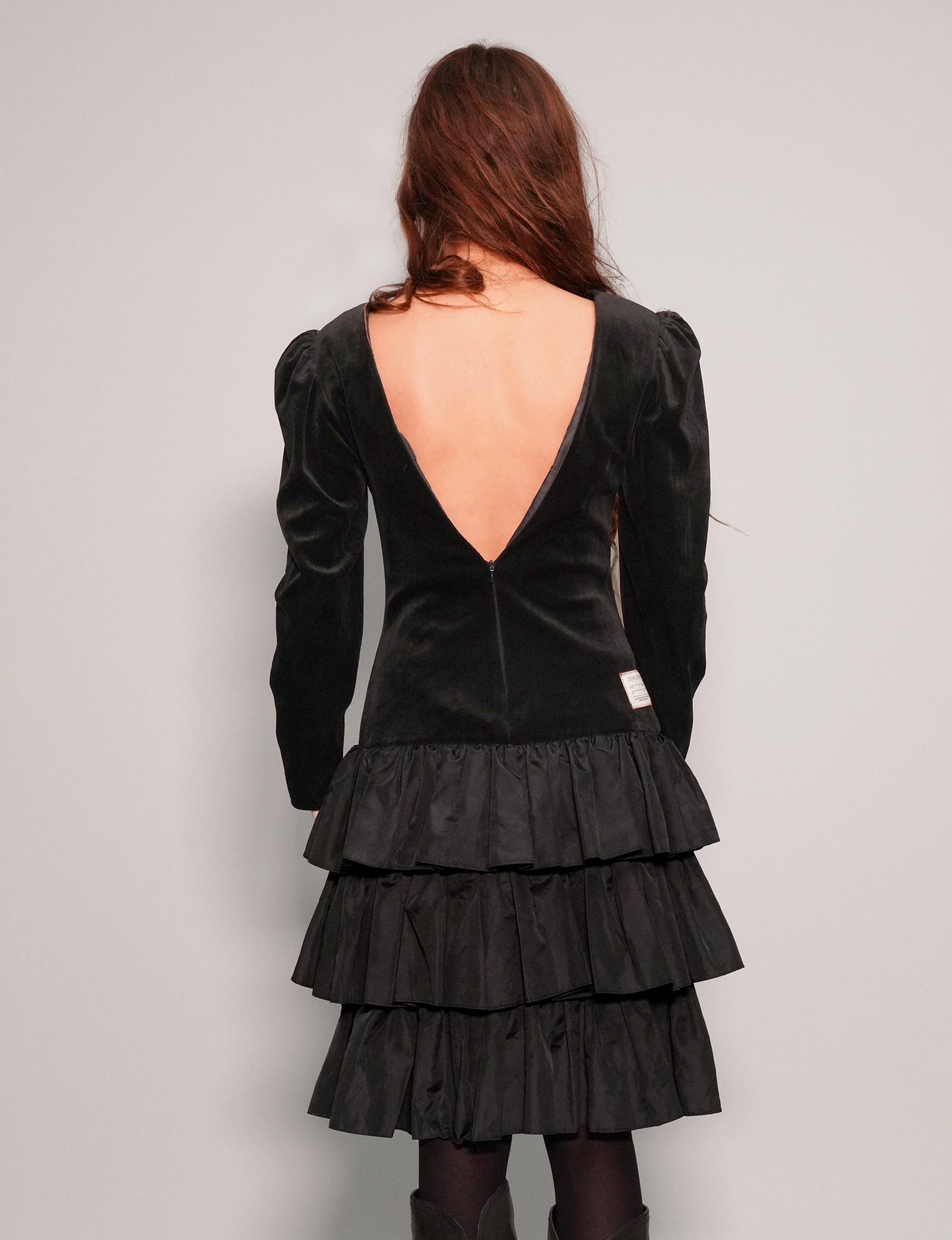 Women's Vintage Velvet Mini Dress in Black | Stuart Trevor