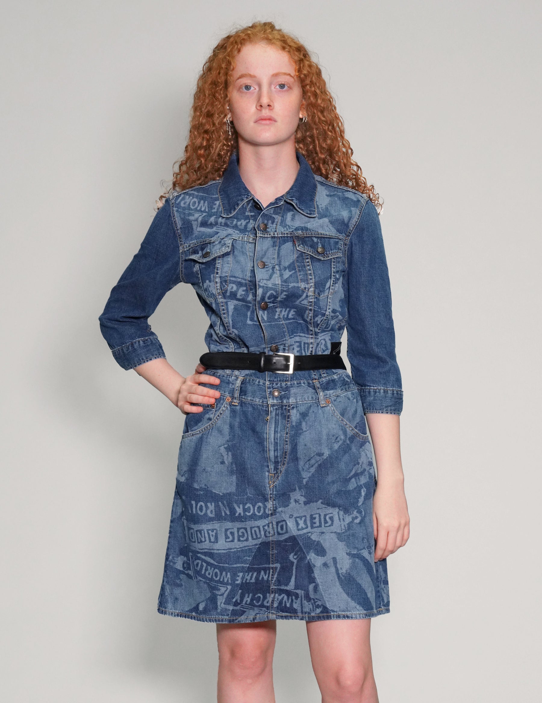 'Peace' Laser Print Dark Denim Dress