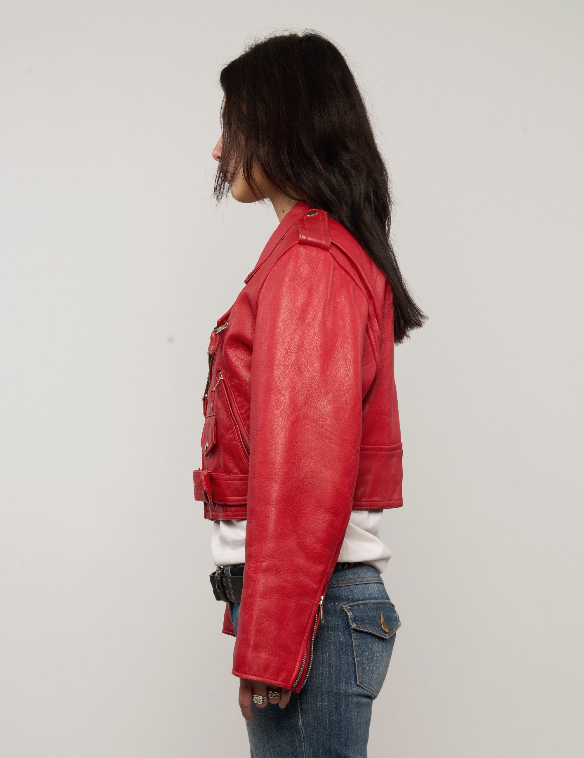 Red Wild One Cropped Biker Jacket