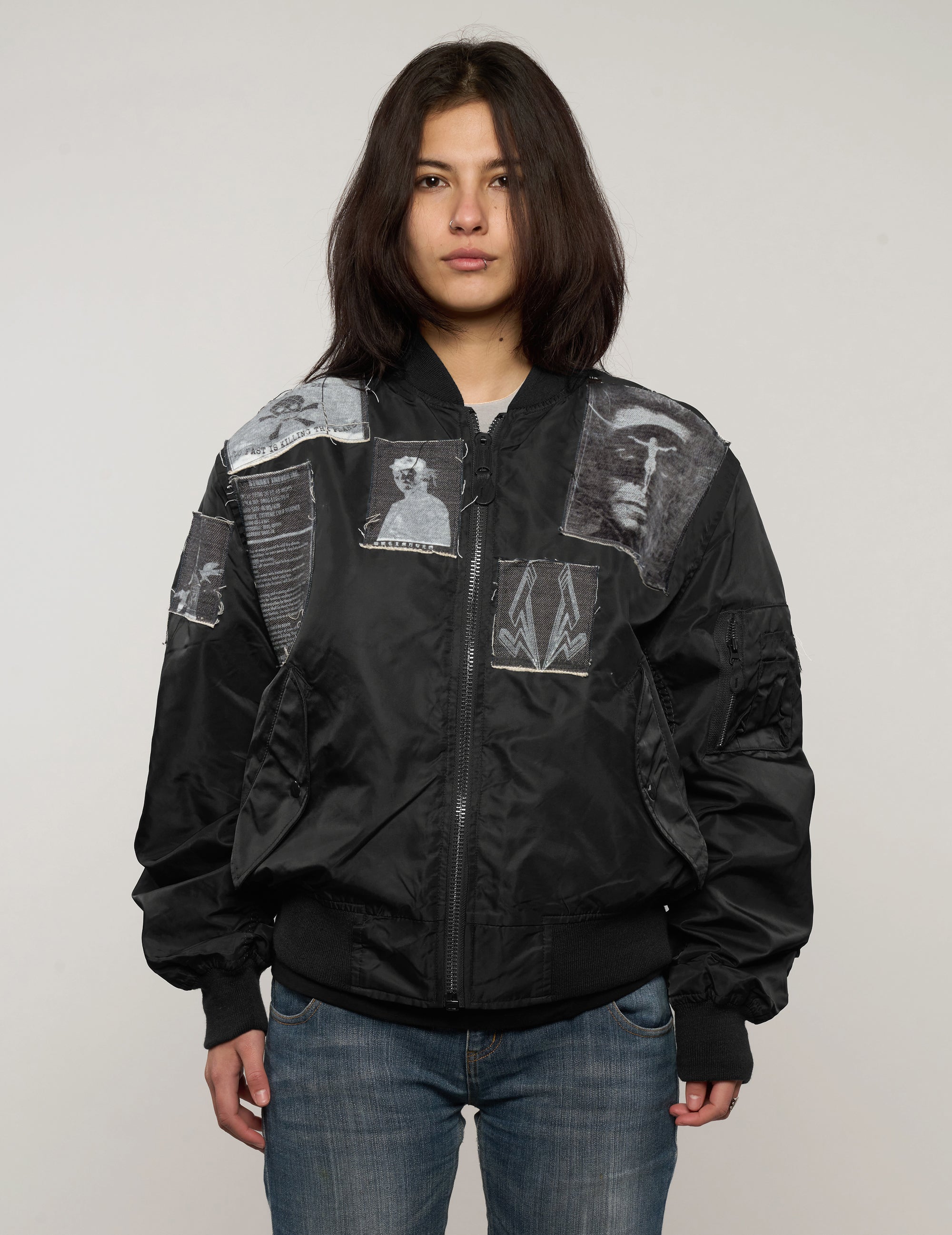Blouson aviateur léger MA-1 avec écussons, couleur marine