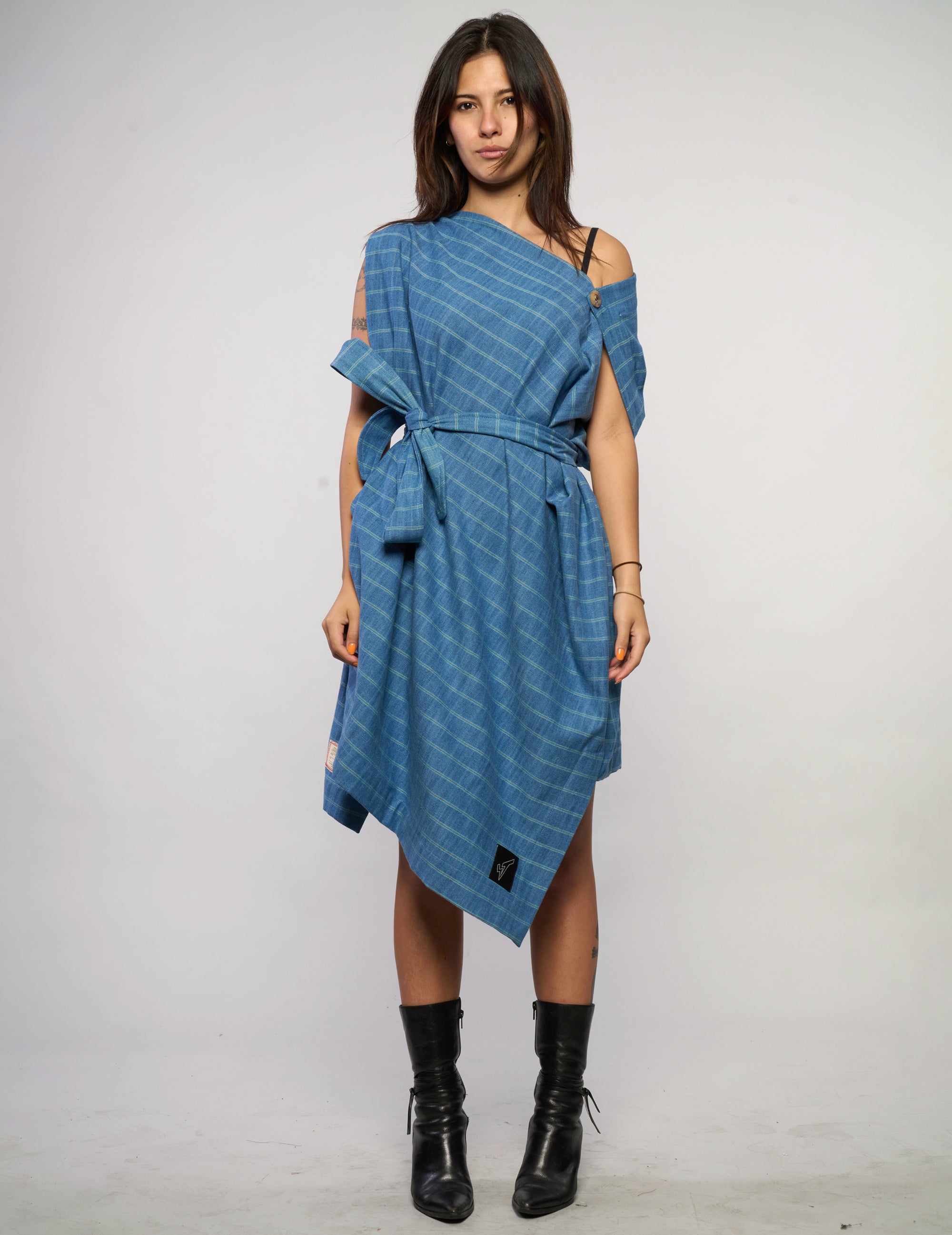 The Pirate Dress – Steel Blue Cotton Stripe