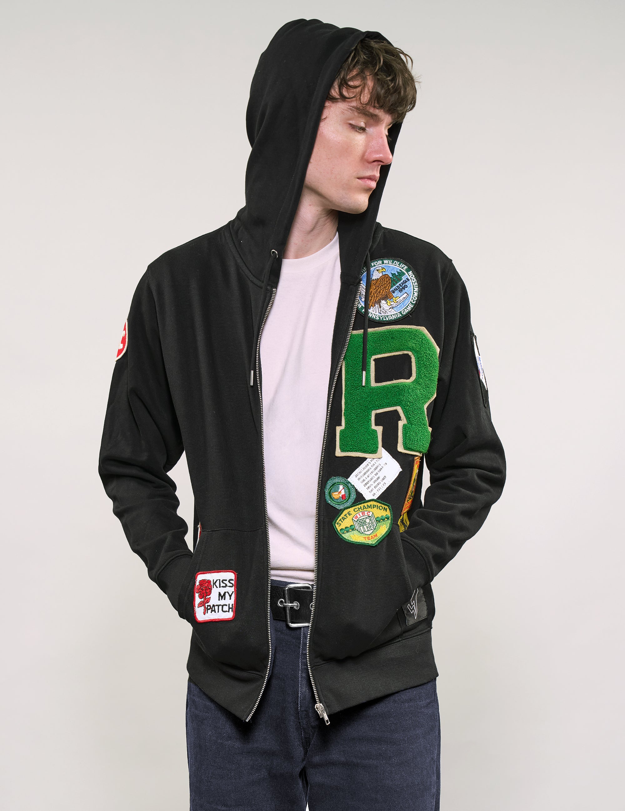 Limited Edition Patched Zip Hoodie in Black