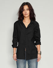 Party-Shirt mit Rückenausschnitt – Goldpailletten – Schwarze Baumwolle
