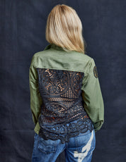 Party Back Shirt - Black Lace - Long Sleeve Khaki