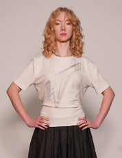 ST Silver Logo Tie-Tee in Ecru with Black Tie