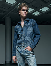 'Peace' Laser Print Denim Jacket in Blue