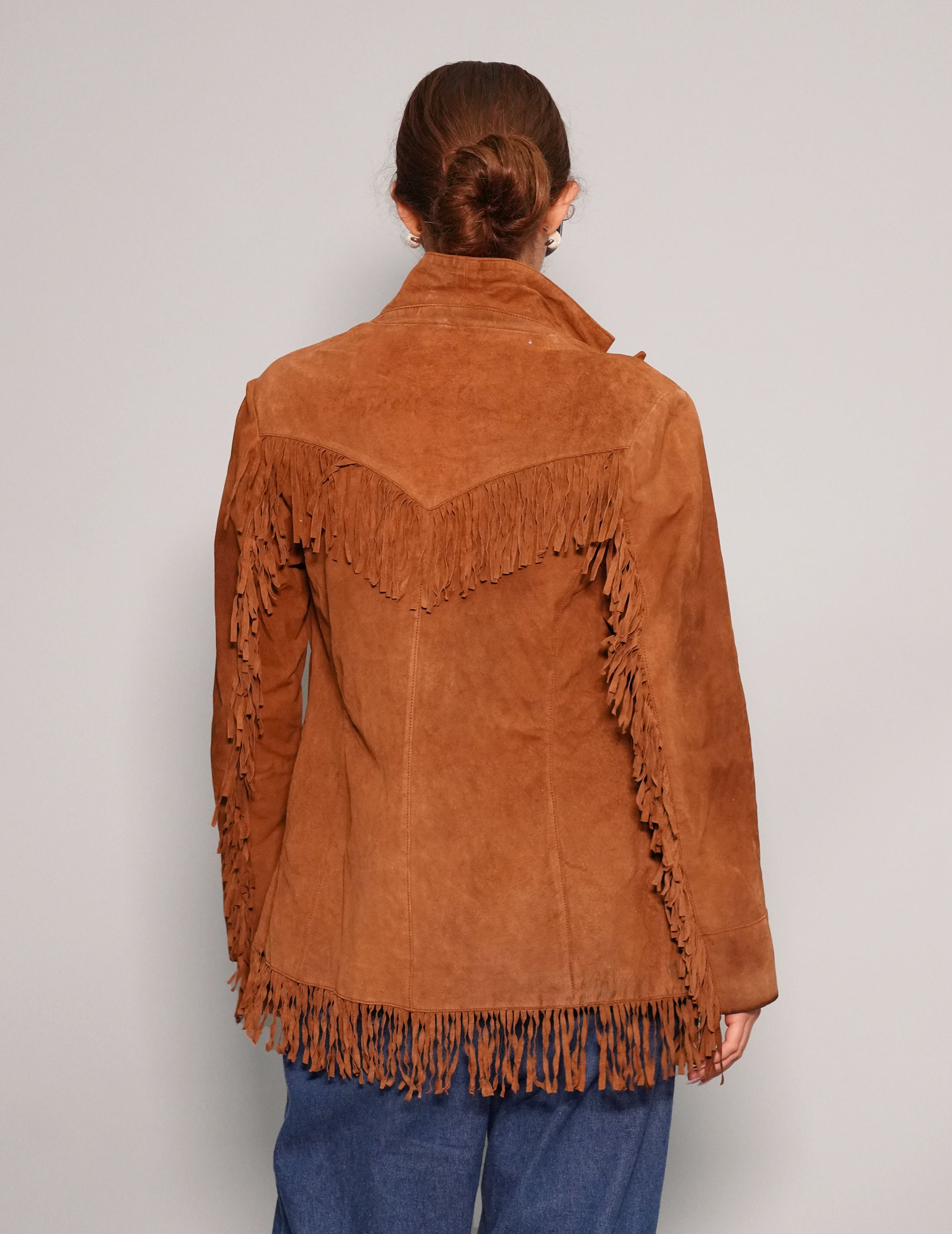 Women's Vintage Fringe Leather Cowgirl Jacket in Brown | Stuart Trevor