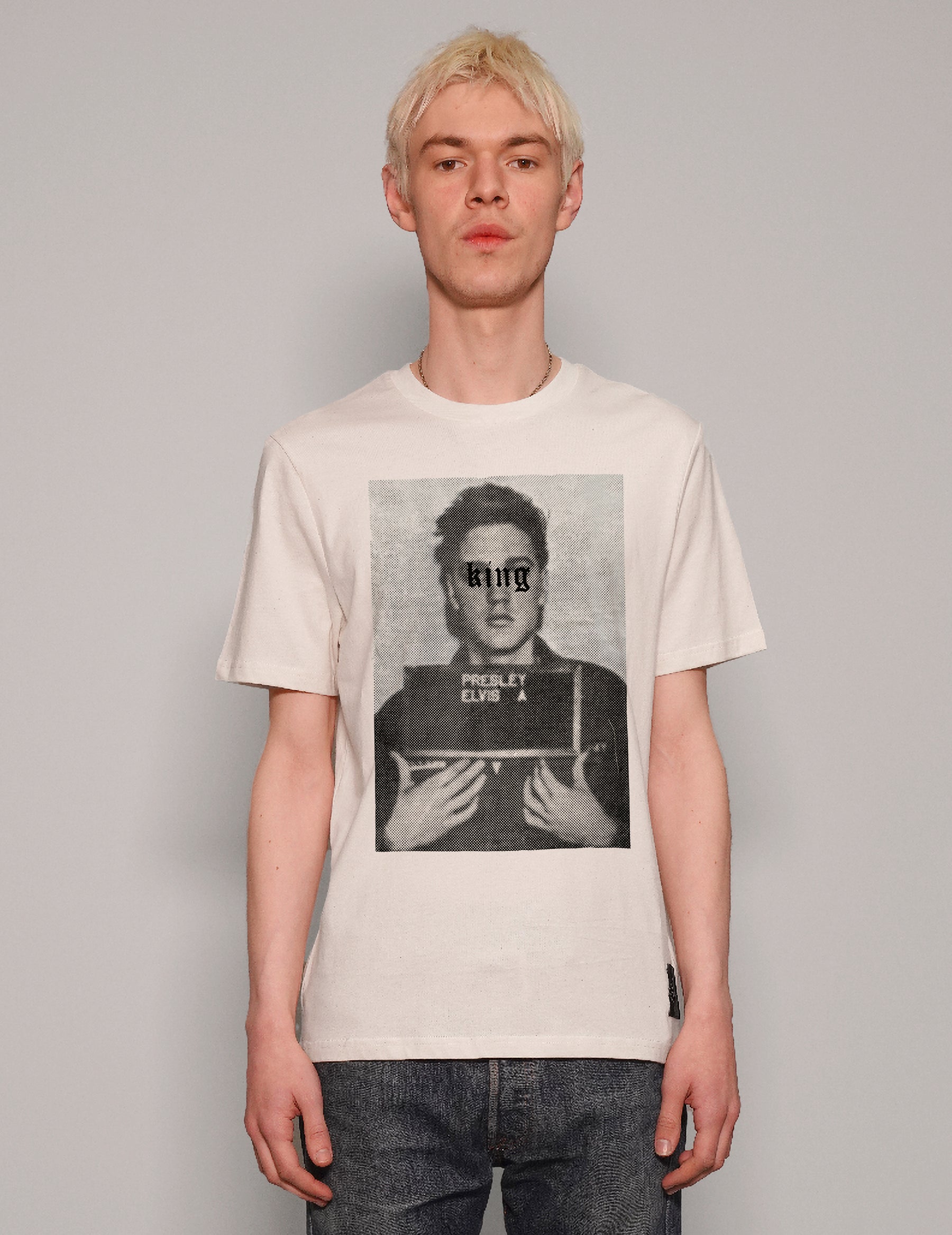 Men's Graphic T-Shirt with Elvis Print in White | Stuart Trevor