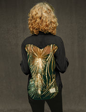 Party Back Shirt - Gold Art-Deco Sequin -Black Denim