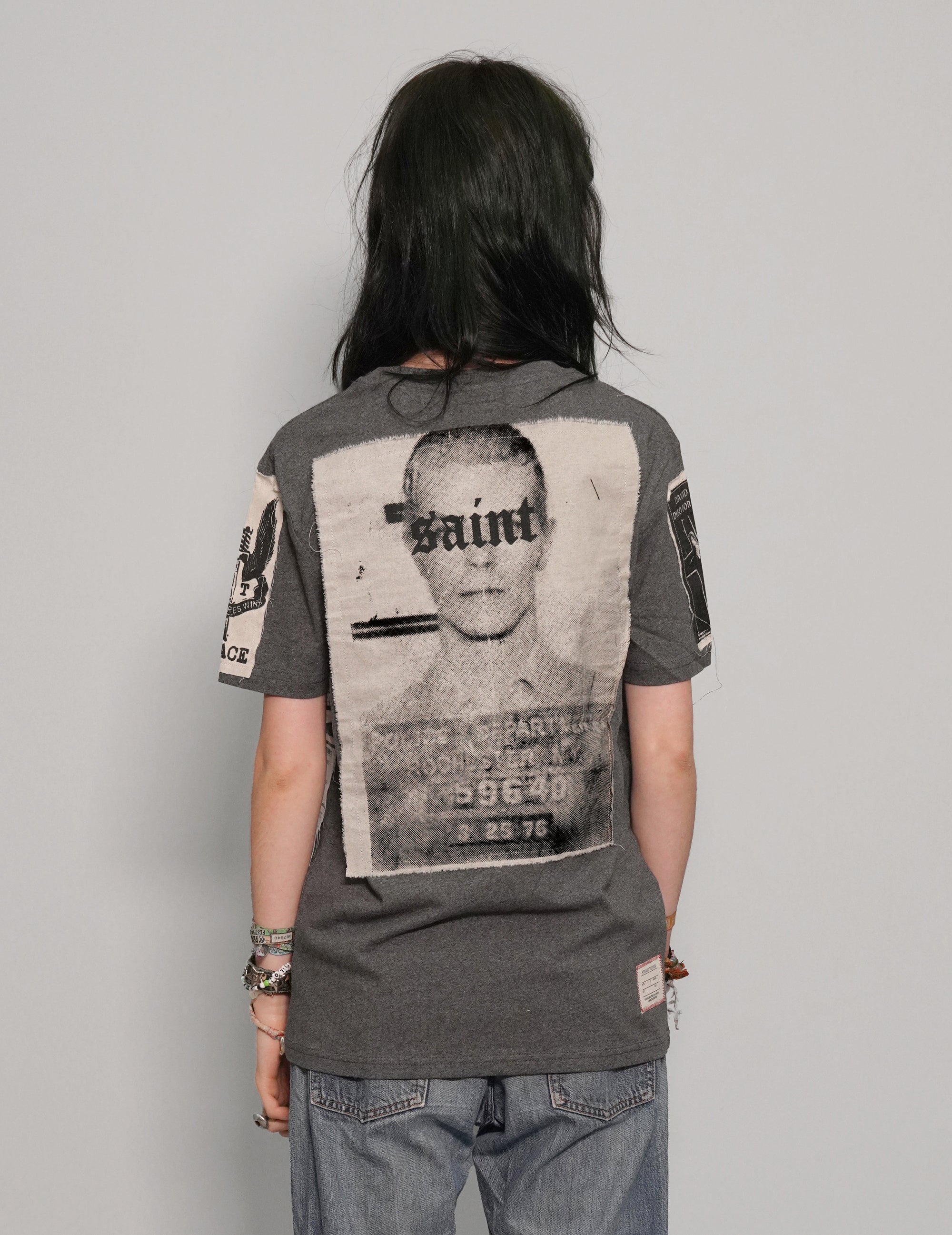 Women's Graphic T-Shirt with David Bowie Patches in Grey | Stuart Trevor
