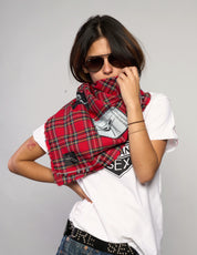 The Riot Patched Scarf in Red Tartan