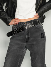 Black Leather Studded Belt with 'Love Will Tear Us Apart' Joy Division | Stuart Trevor