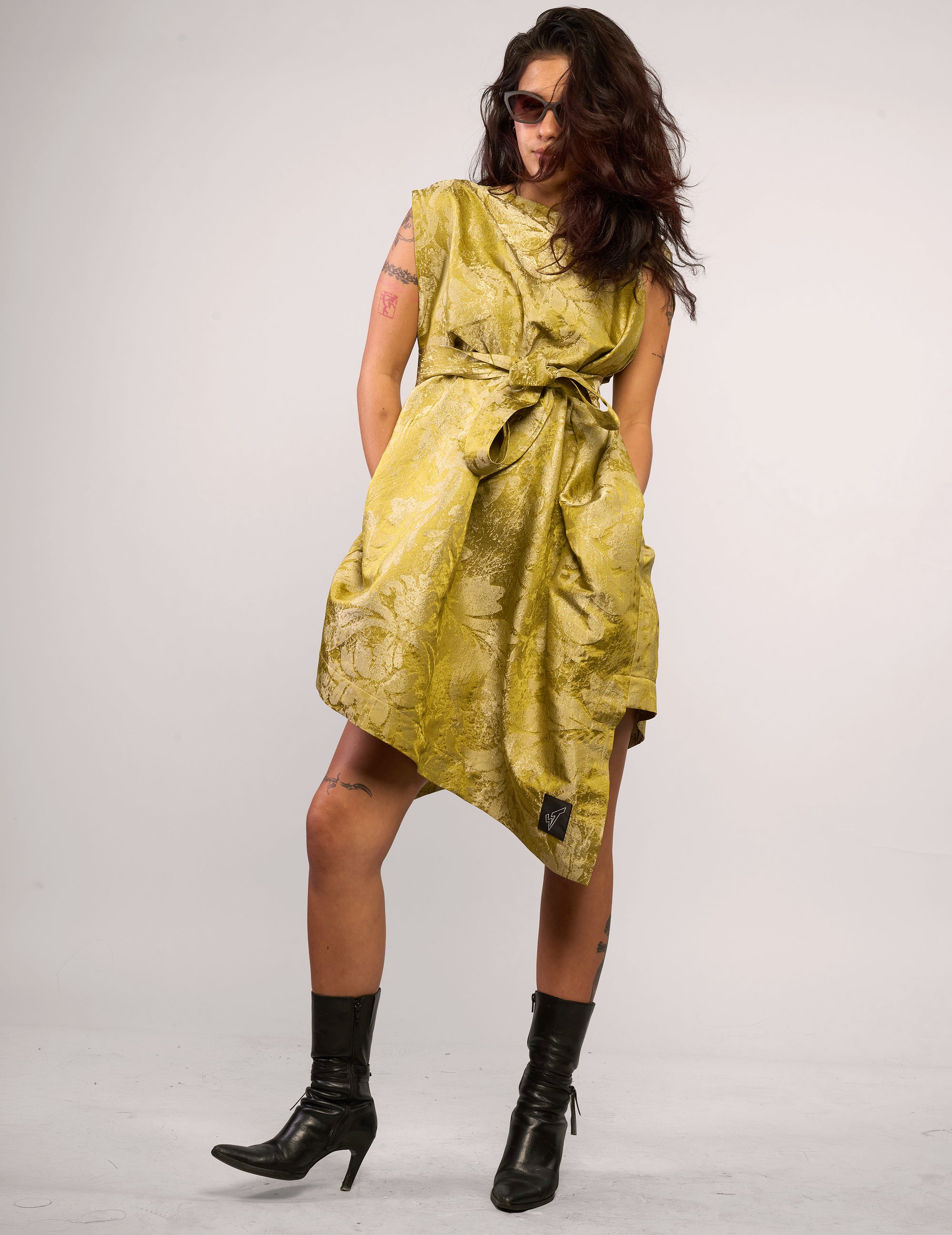 The Pirate Dress – Chartreuse Floral Jacquard