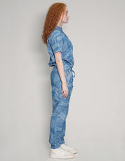'Peace' Laser Printed Light Blue Jumpsuit