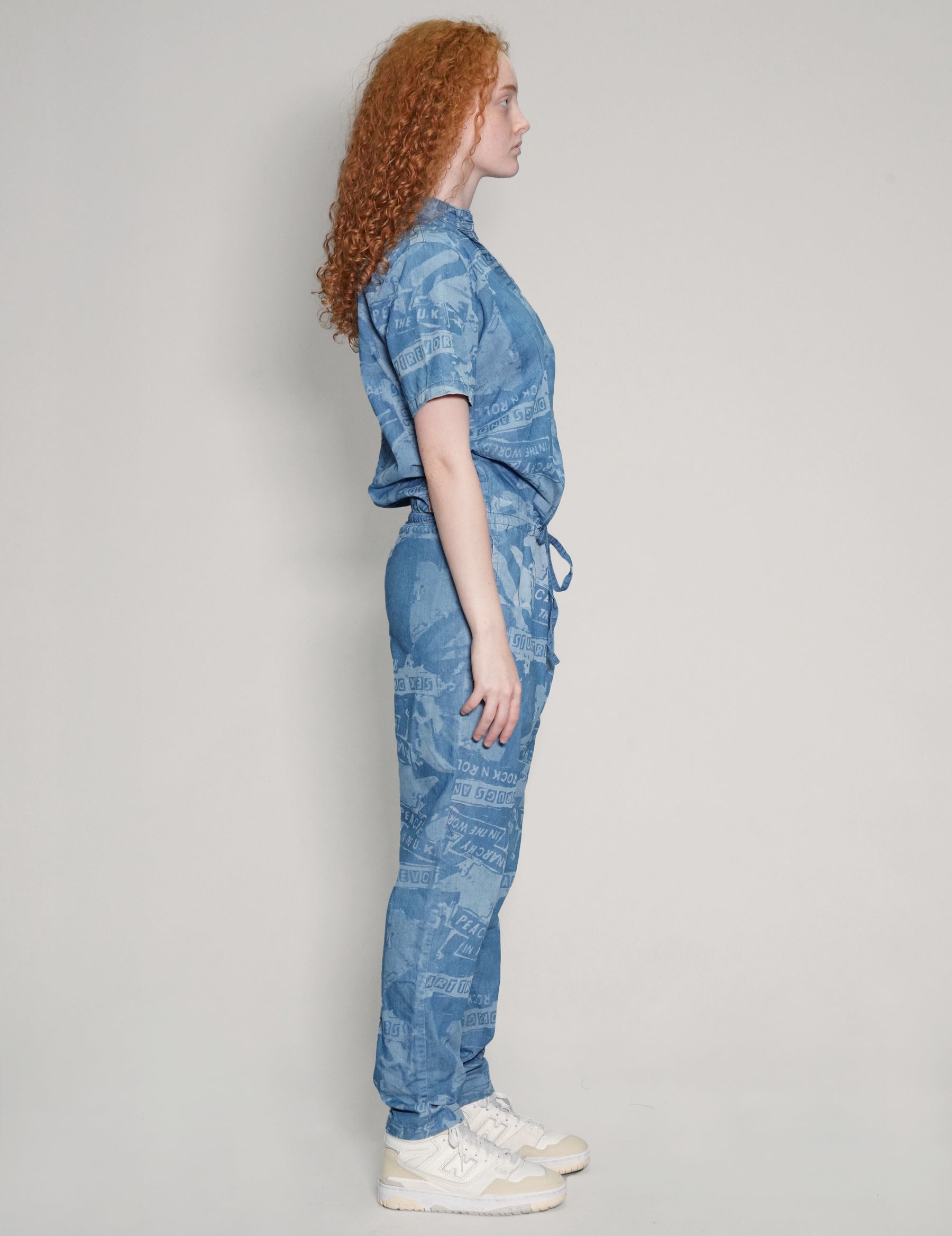 'Peace' Laser Printed Light Blue Jumpsuit