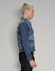 'Peace' Laser Print Denim Jacket in Blue