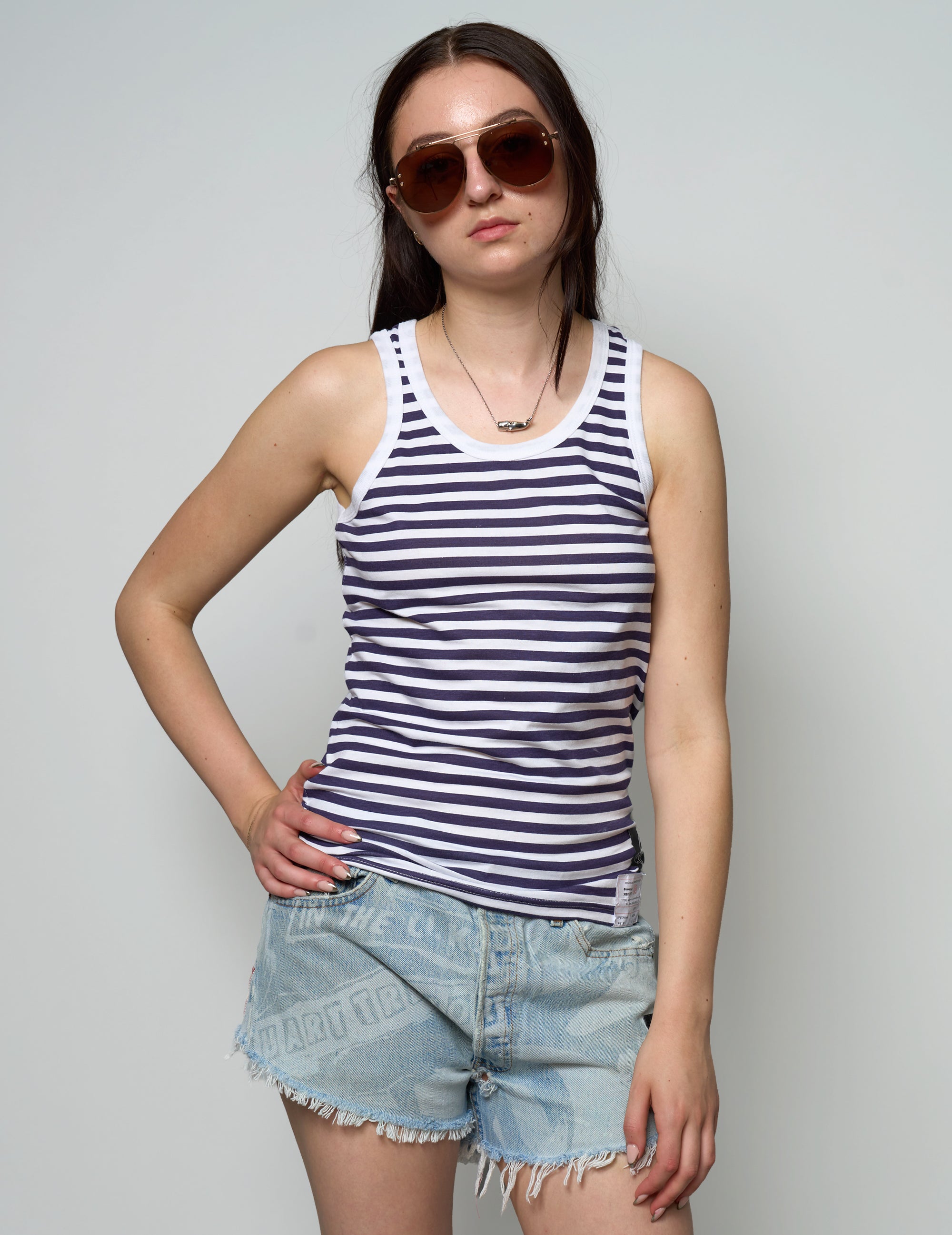 Vintage Marine T-Shirt mit blauen Streifen