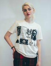 Bowie inspired T-Shirt with Printed Patches in Ecru