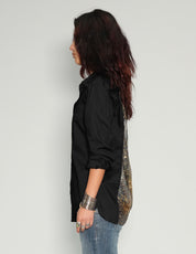 Party-Shirt mit Rückenausschnitt – Goldpailletten – Schwarze Baumwolle