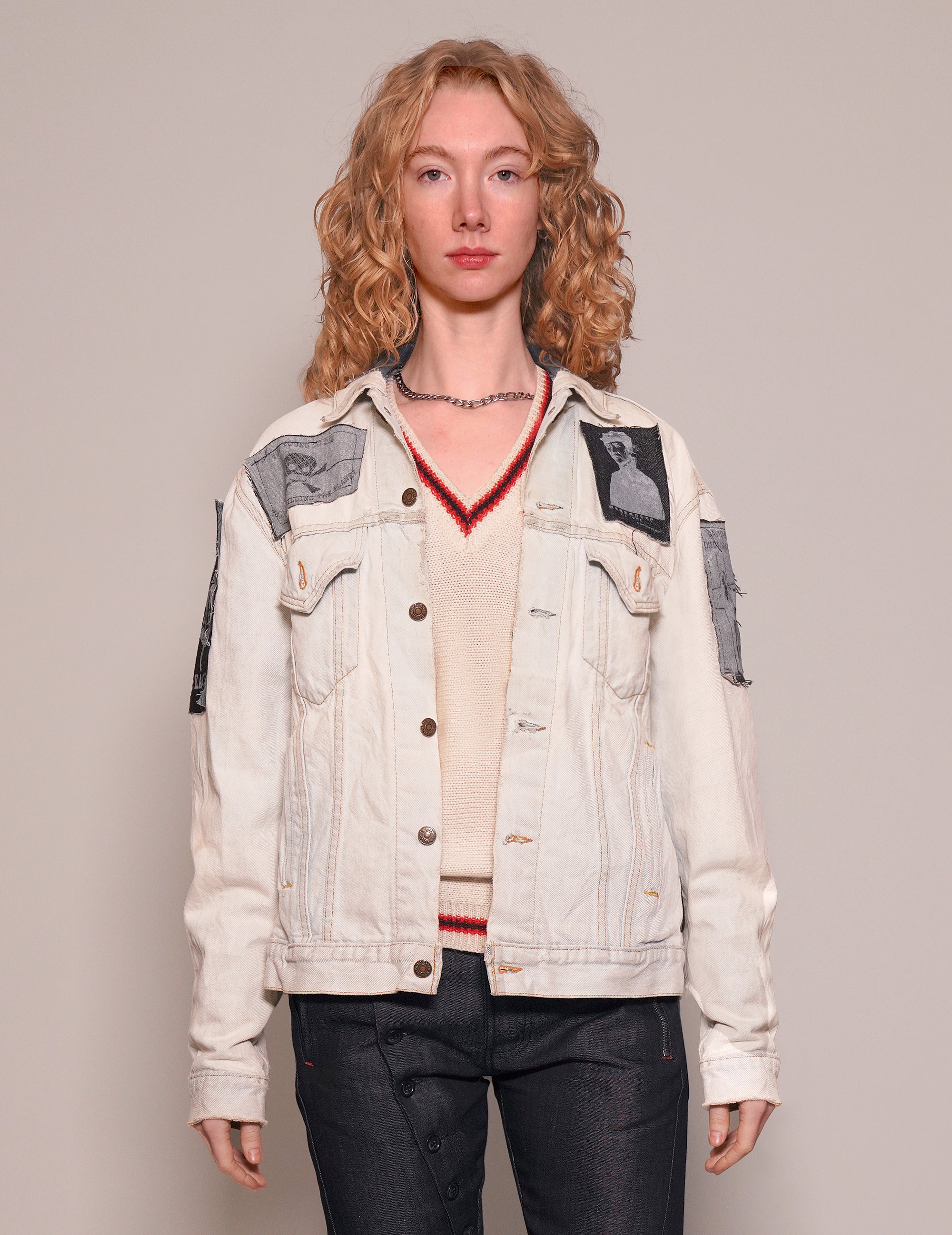 ST Patched White Denim Jacket