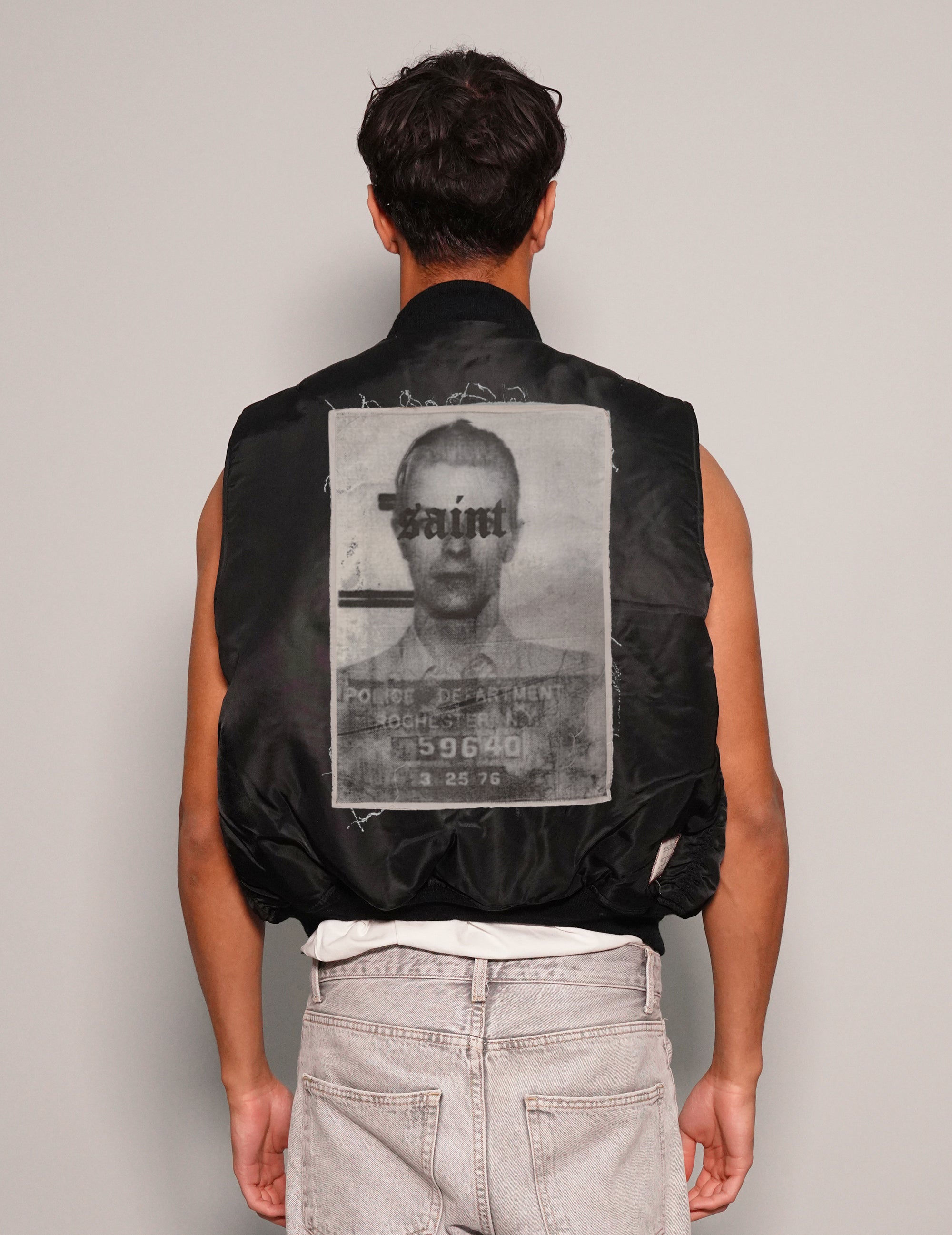 Men's Bomber Gilet Jacket in Black with Patch | Stuart Trevor