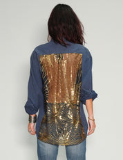 Party Back Shirt - Gold Sequin - Blue Cotton