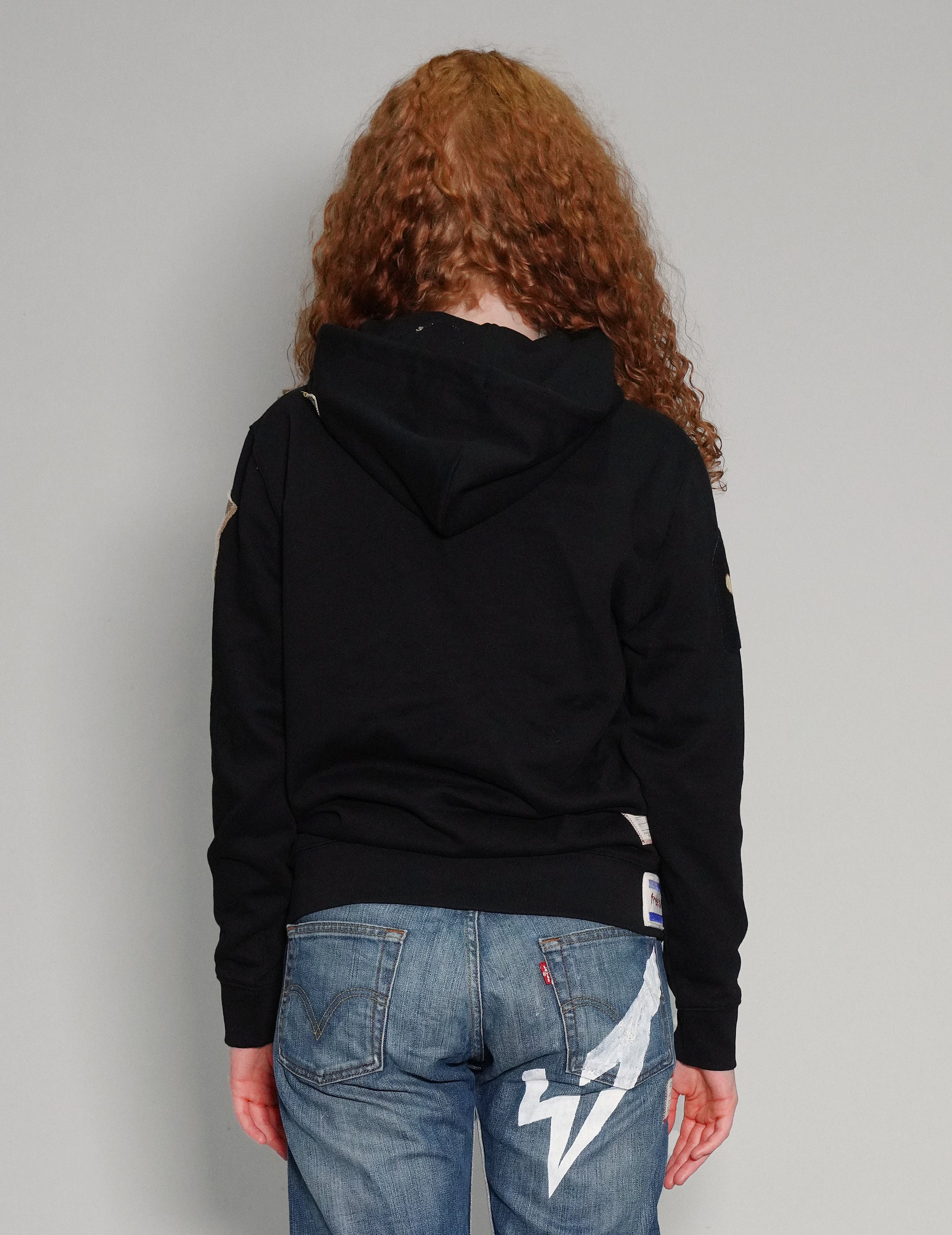 Patched Zip Hoodie in Black