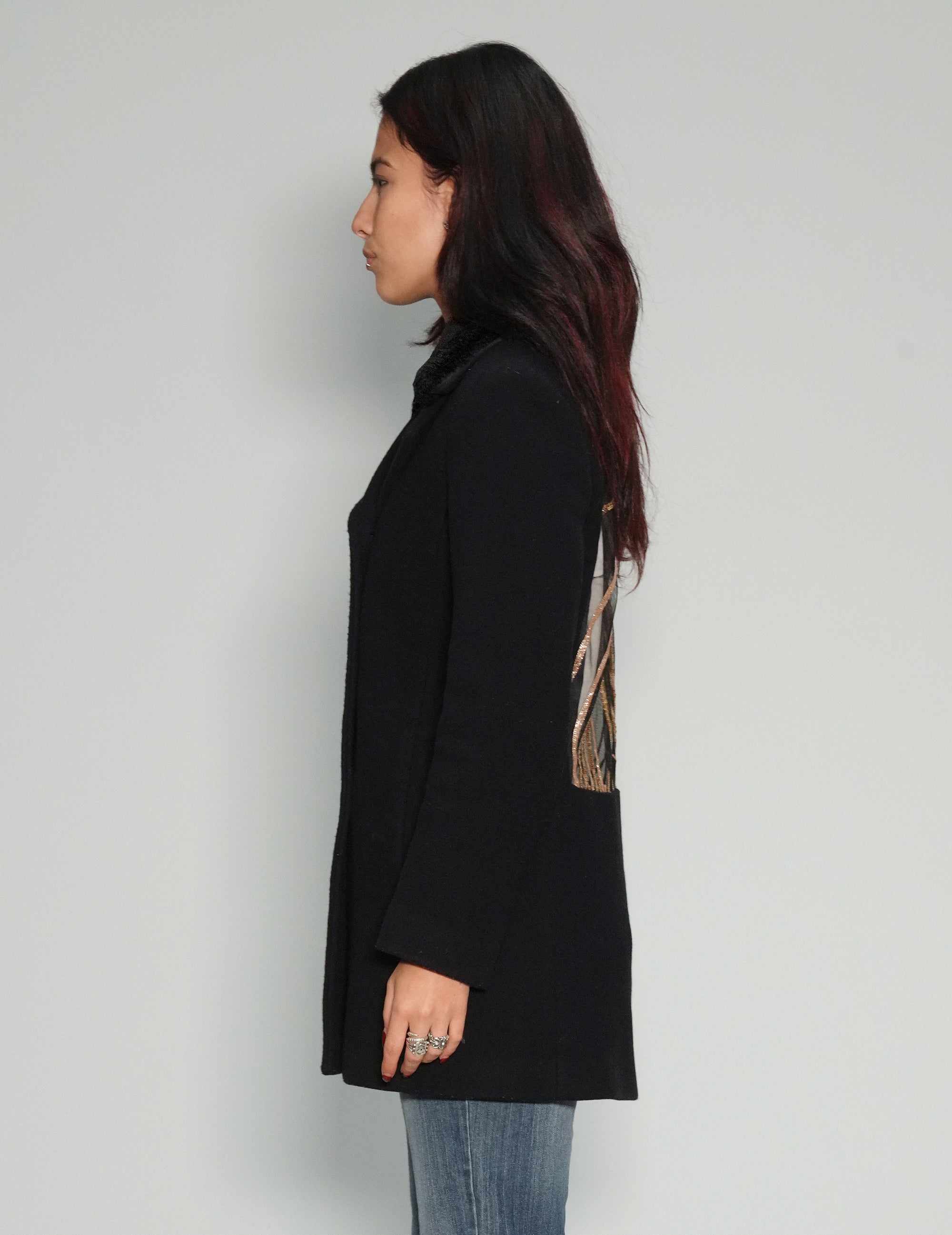 Party Back Blazer Jacket - Gold Lines Sequin - Black