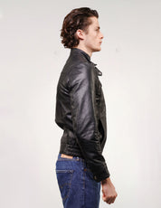 Vintage Style Black Leather Bomber Jacket