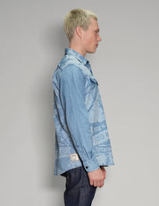 'Peace' Laser Print Denim Shirt in Light Blue