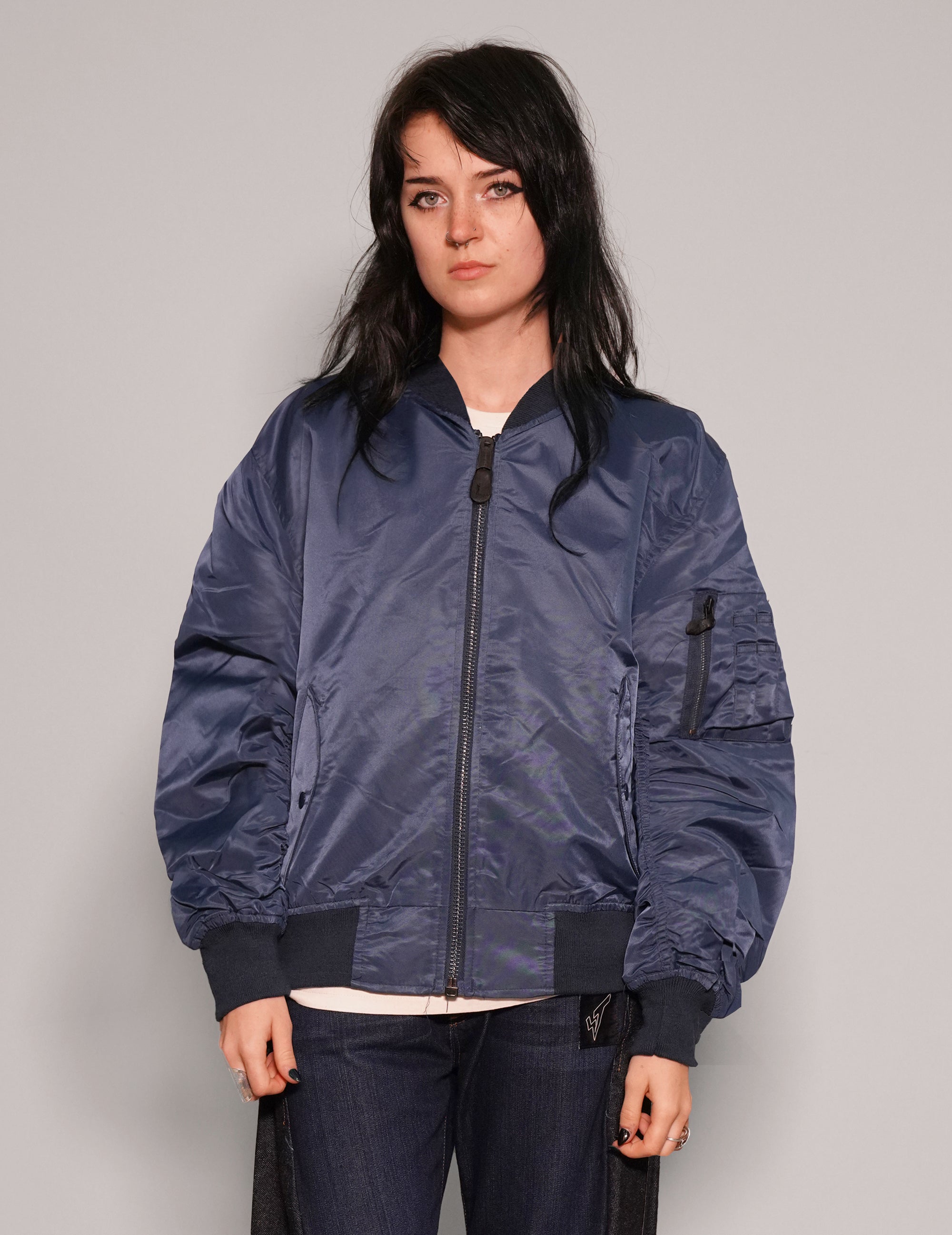 Women's Vintage Lightweight Bomber Jacket in Blue | Stuart Trevor