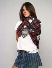 The Riot Patched Scarf in Black & Red Tartan