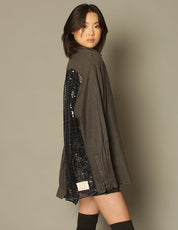 Party Back Shirt - Black Sequin - Long Sleeve Chambray