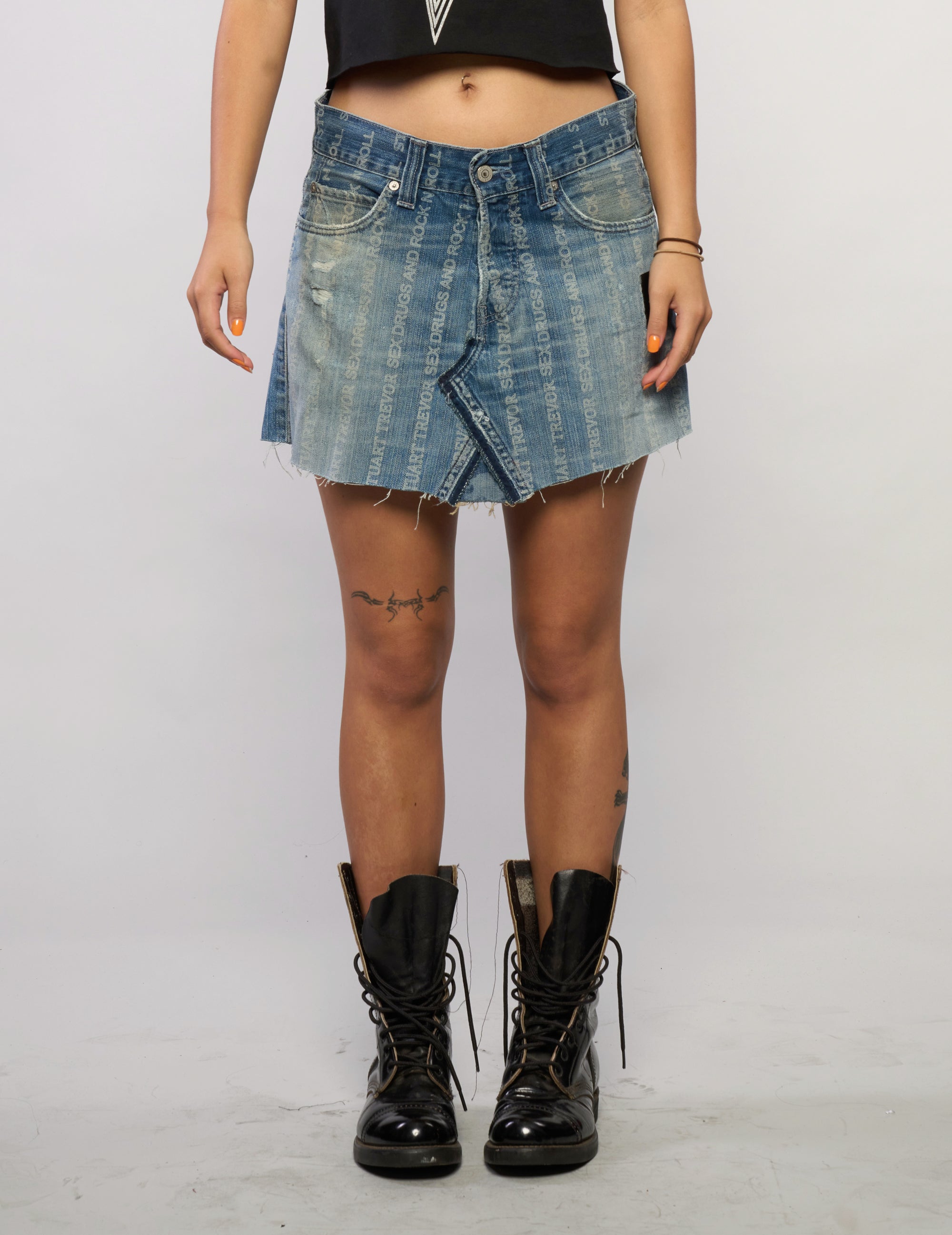 S'x D'ugs and Rock N Roll Denim Mini Skirt - Washed Denim