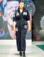 Navy Corduroy Patch Jumpsuit