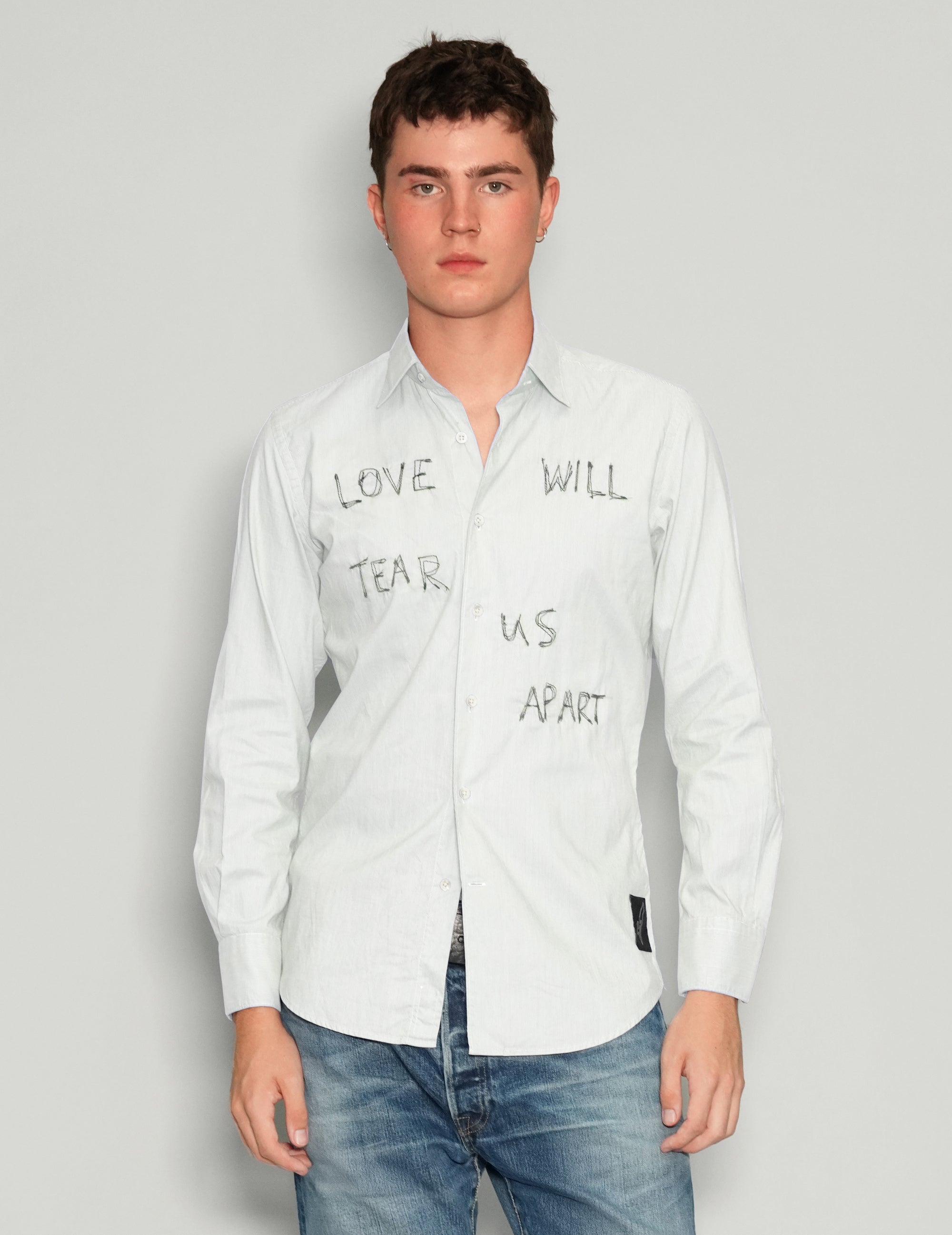 Men's Vintage Embroidered Shirt in White | Stuart Trevor