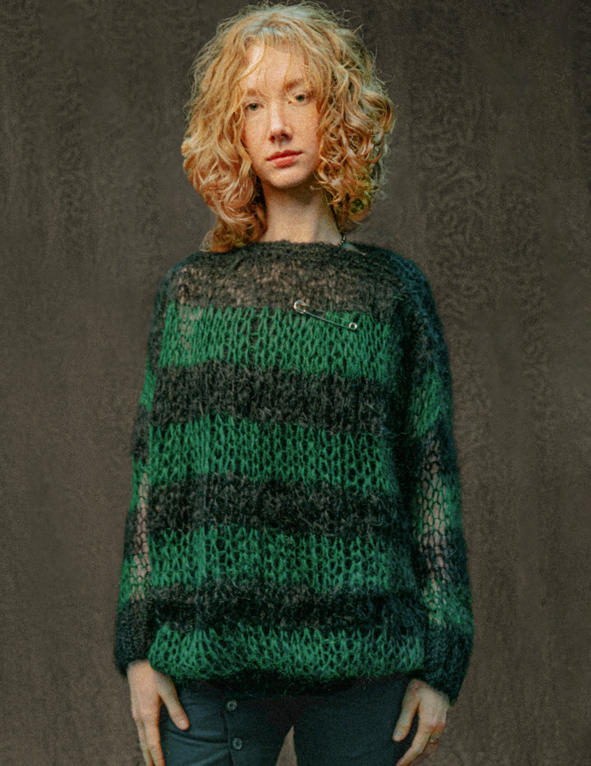 "PISTOLS" Mohair Hand knits - Green and Black