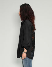Party Back Shirt - Black Lace - Black Cotton