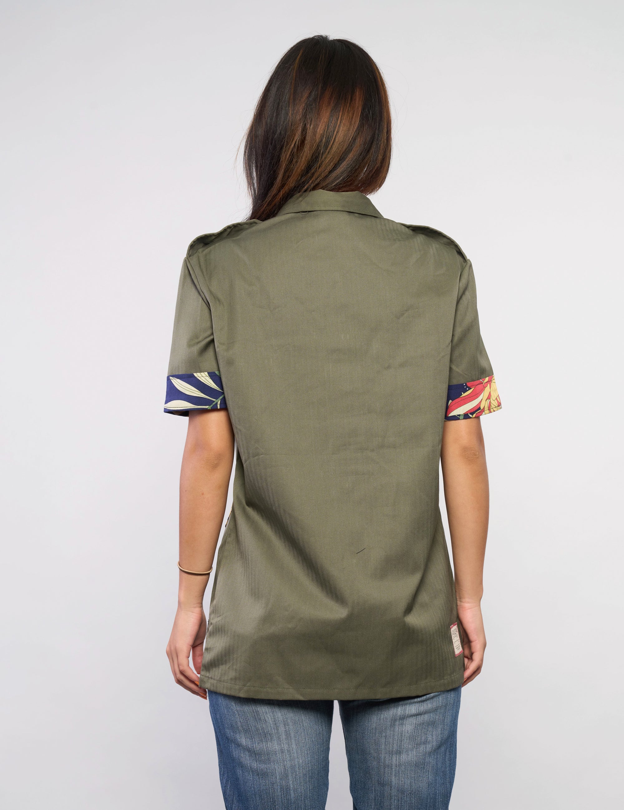Tropical Patch Military Shirt in Olive Green
