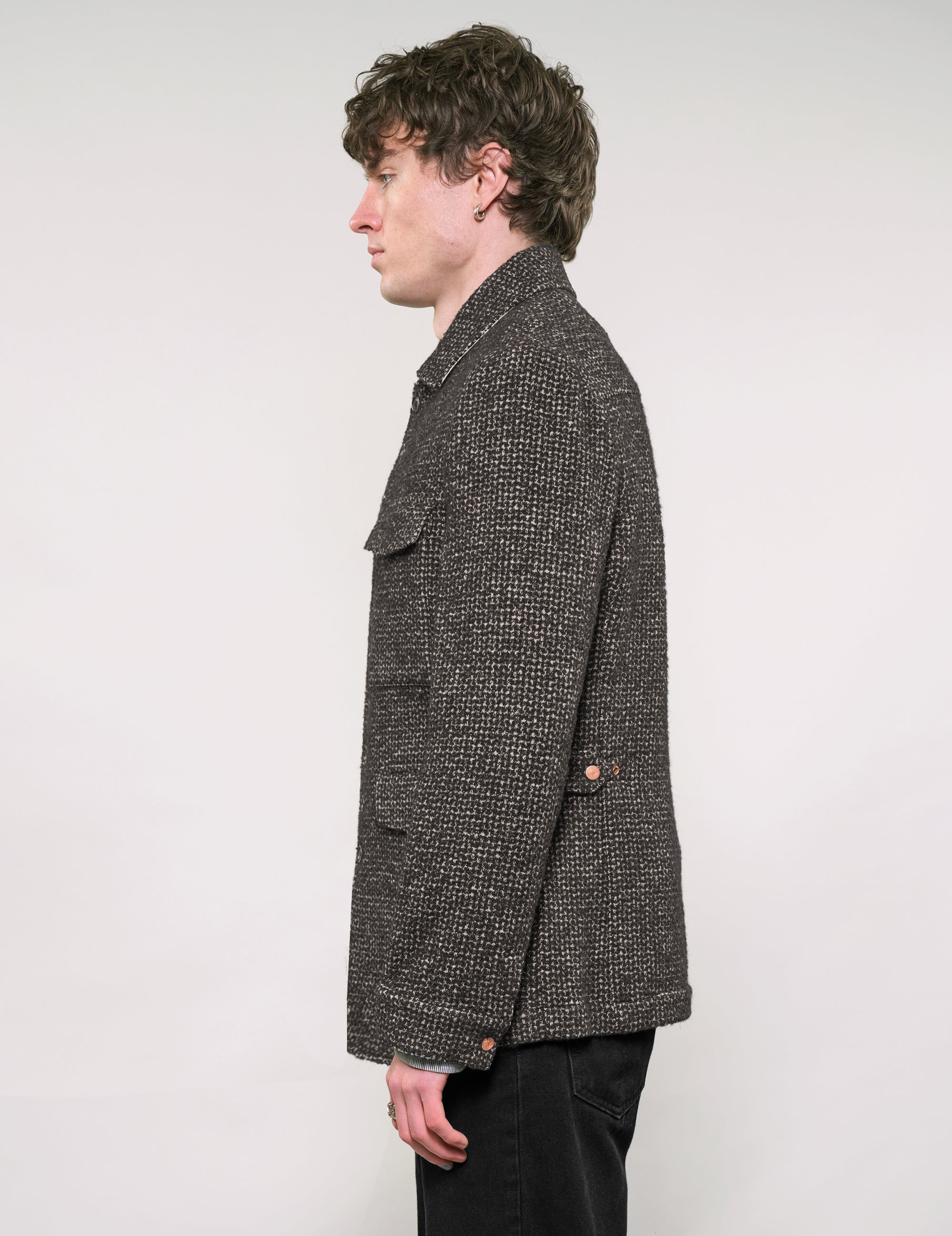 IMMORTAL Monaco Car Coat - Tweed Charcoal and Black
