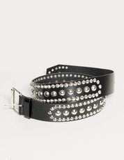 Black Leather Studded Belt Silver | Stuart Trevor