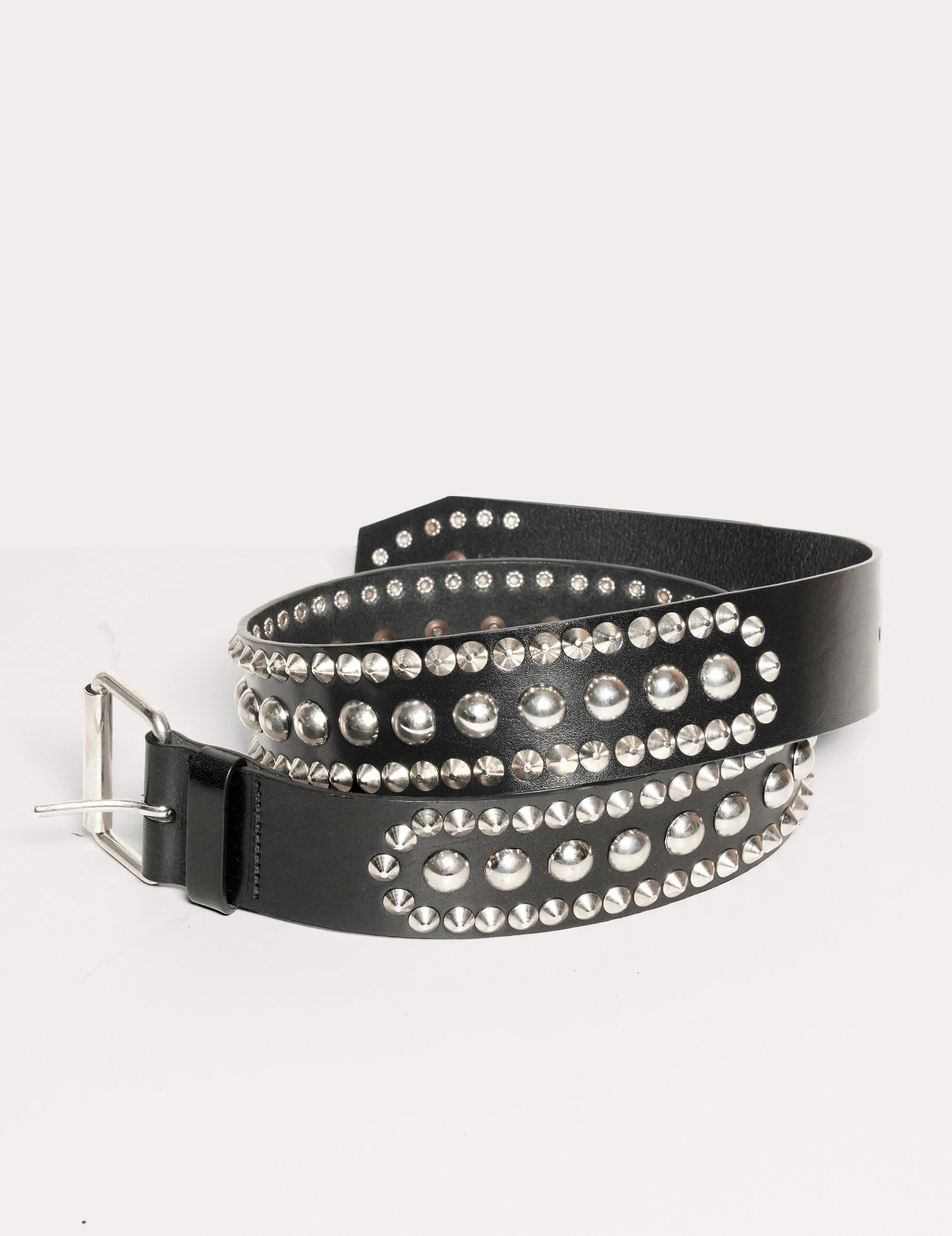 Black Leather Studded Belt Silver | Stuart Trevor