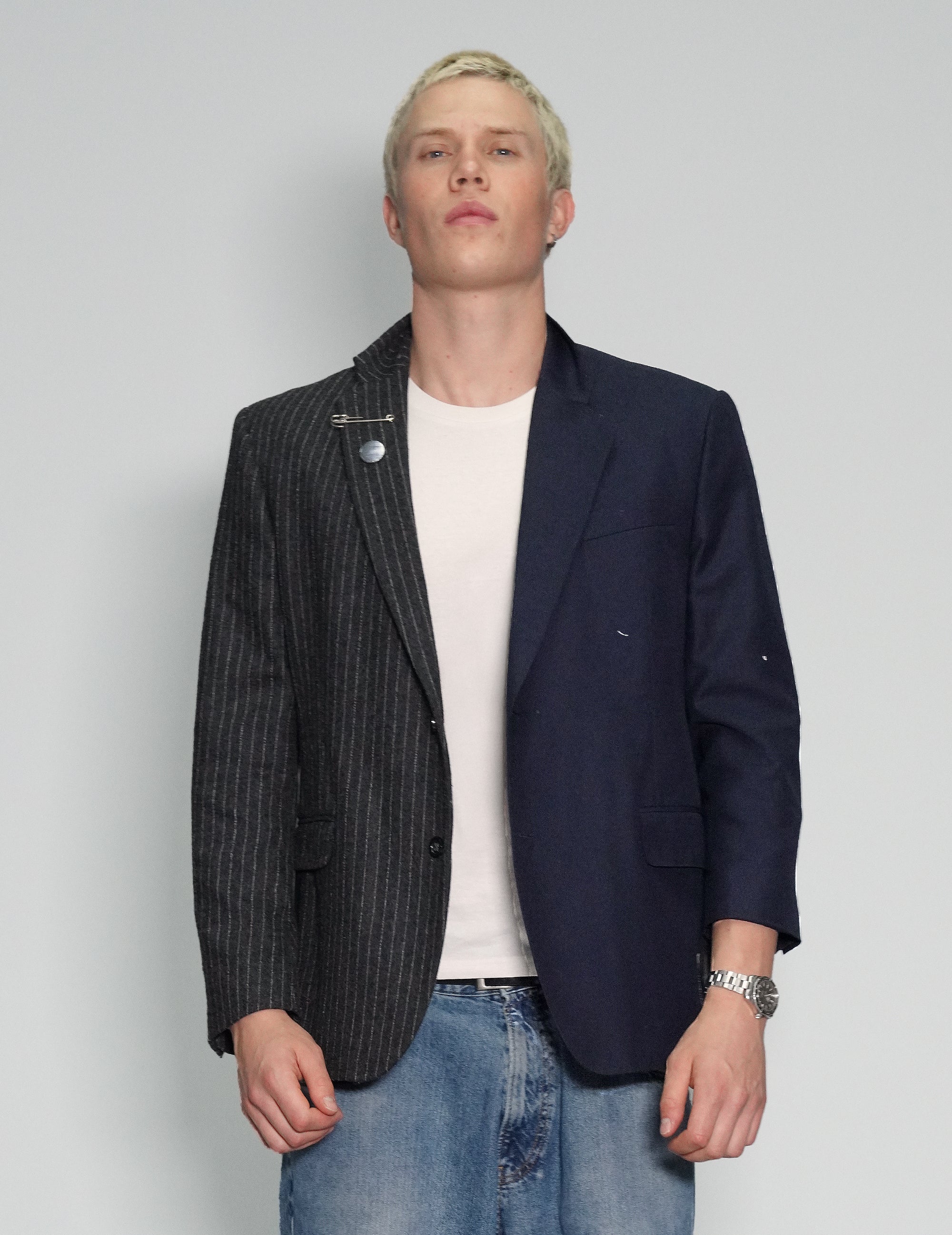 Pinstripe and Navy 50/50 Blazer