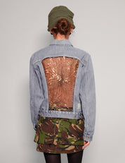 Women's Vintage Denim Jacket with Gold Sequin Sheer Back | Stuart Trevor