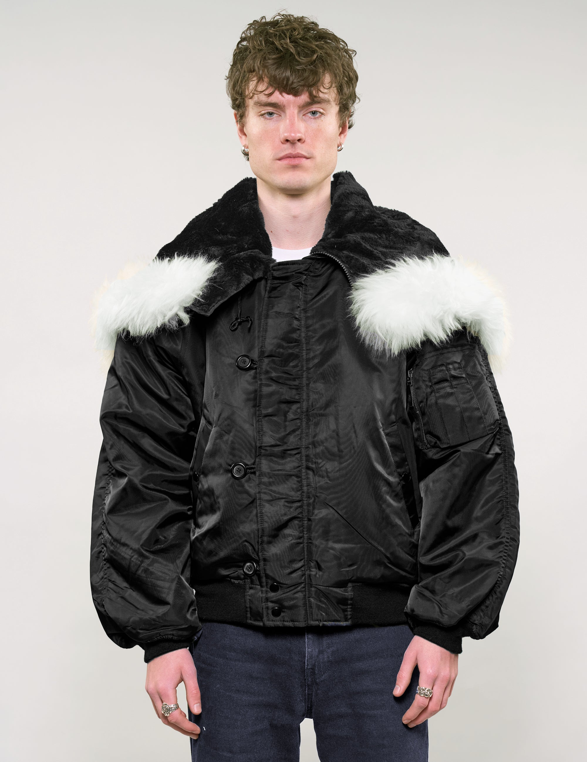 Zipped Hooded Flying Jacket in Black